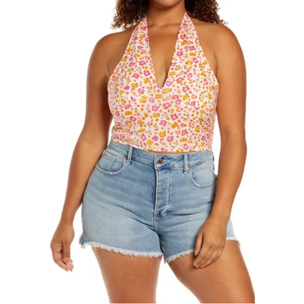 NWT Orange/Red/White Floral BP Halter Top, Size 1X